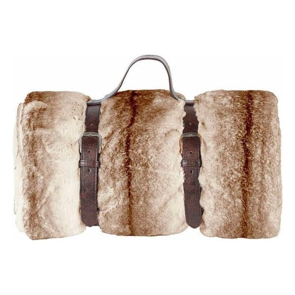 Plaid marrone con cinturino in pelle , 130 x 180 cm Wolf - Tiseco Home Studio