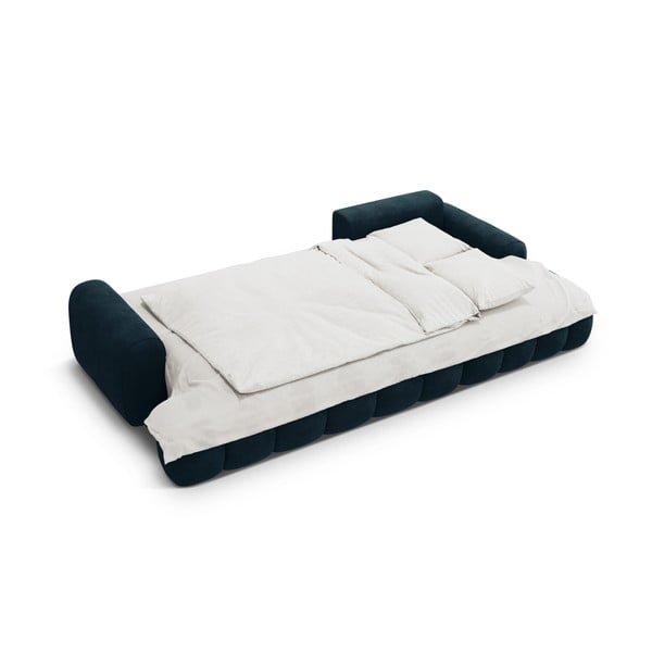 Divano angolare color petrolio allungabile/con contenitore (con penisola a destra/con chaise lounge) con rivestimento in velluto Linz – Cosmopolitan Design-image-4