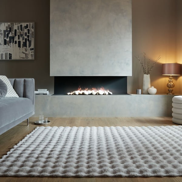 Tappeto in pelliccia sintetica grigio chiaro 80x150 cm Waffle Faux Fur - Flair Rugs-image-1