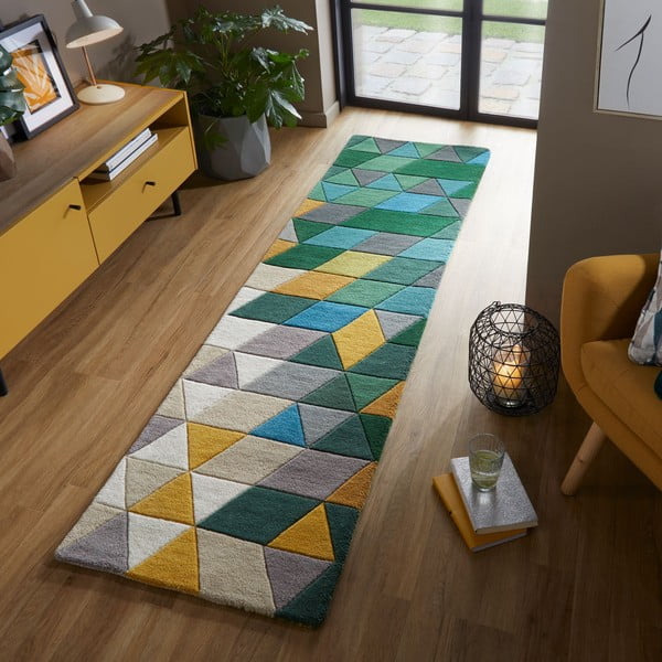 Tappeto in lana giallo/verde 60x230 cm Prism - Flair Rugs-image-1