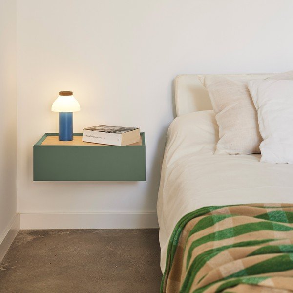 Comodino verde con piano effetto rovere da parete Arista – Teulat-image-1