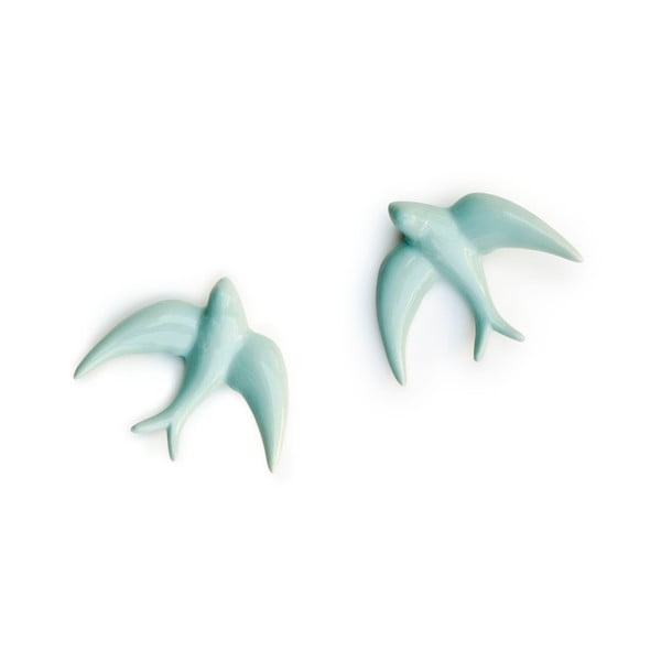 Set di 2 decorazioni da parete in porcellana azzurra fatte a mano Golondrinas - Velvet Atelier-image-2