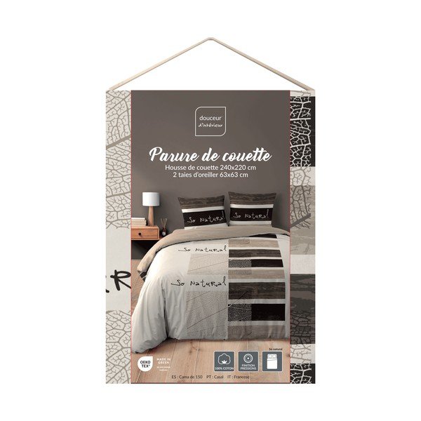 Set copripiumino e federa marrone in cotone per letto matrimoniale/per letto esteso 3 pezzi 240x220 cm So Natural – douceur d'intérieur-image-2