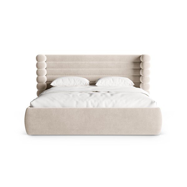 Letto matrimoniale imbottito beige con contenitore con rete inclusa 200x200 cm Mount – Micadoni -image-4