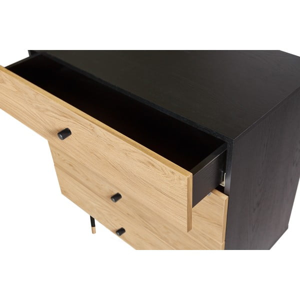 Cassettiera alta nera/colore naturale con effetto rovere 80x87 cm Jugend – Woodman-image-4