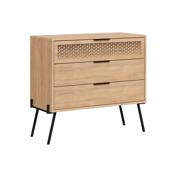 Cassettiera bassa in rovere decorato in colore naturale 90x83 cm Ecrin - Marckeric-image-4
