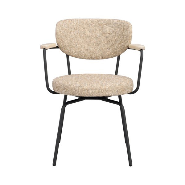 Sedia da pranzo nera/beige in metallo con braccioli Merrick – Rowico-image-3