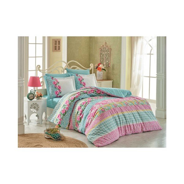 Lenzuolo con popeline di cotone per letto matrimoniale Scarlet Turchese, 200 x 220 cm - Mijolnir