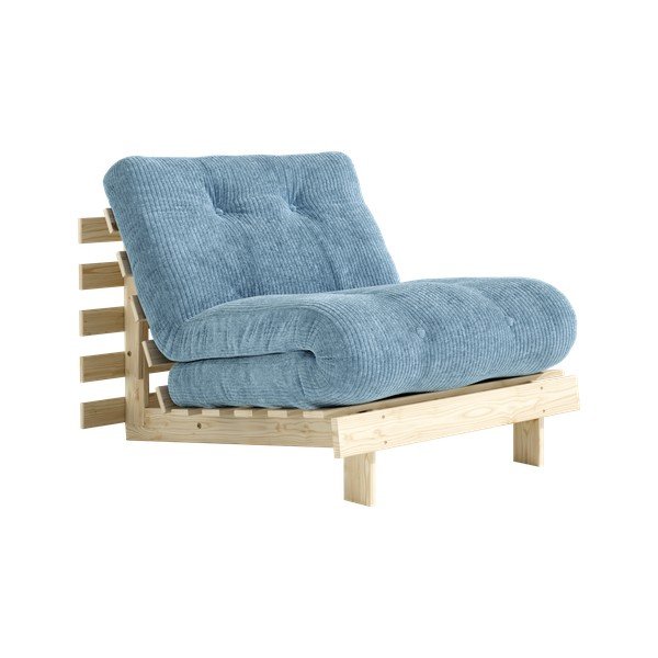 Poltrona stile futon azzurra allungabile con rivestimento in velluto a coste Roots – Karup