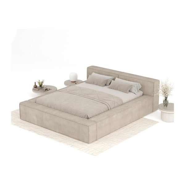 Letto matrimoniale imbottito beige con contenitore e rete inclusi 180x200 cm Voliera – Maison de Rêve-image-4