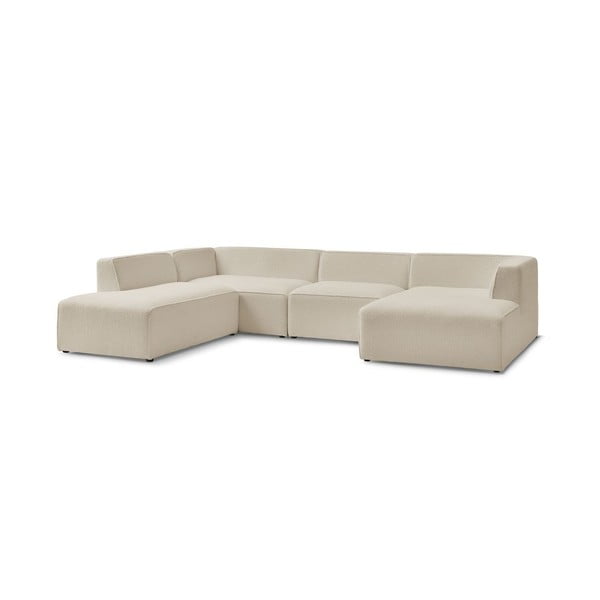 Divano angolare componibile beige (penisola a sinistra/a U) con rivestimento in bouclé Megeve – Bobochic Paris