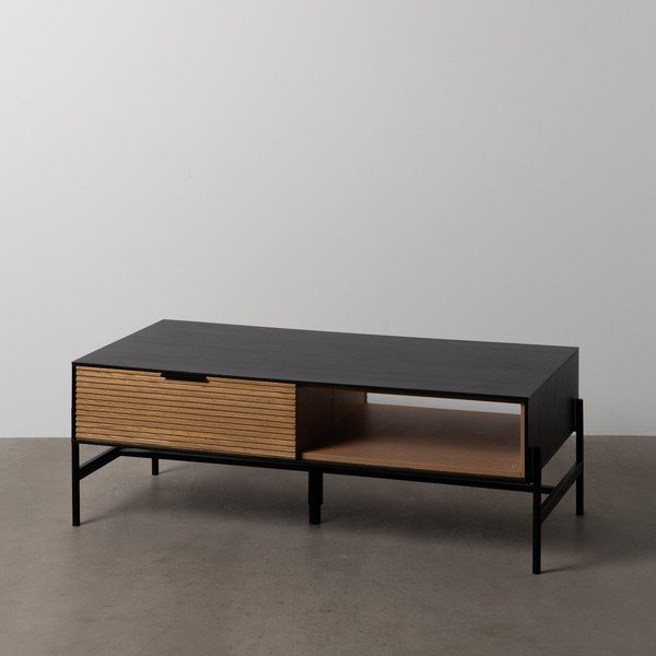 Tavolino in frassino nero e cassetti in legno naturale 60x124 cm Orleans - Ixia-image-1