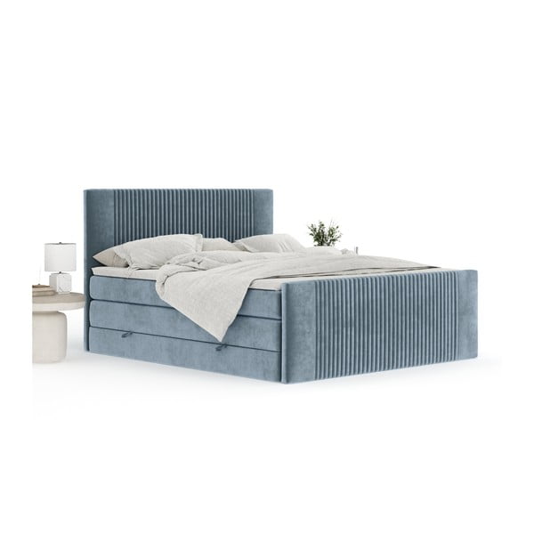Letto boxspring blu con contenitore 140x200 cm Bergamo – Maison de Rêve-image-4