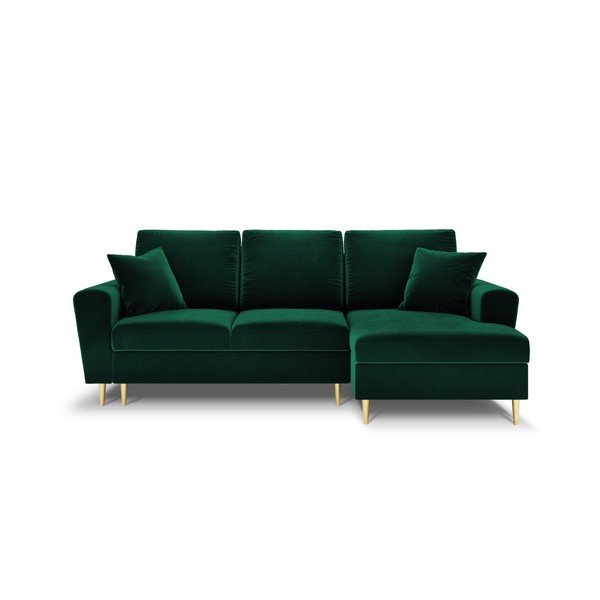Divano angolare verde allungabile e con contenitore (con penisola a destra/con chaise lounge) con rivestimento in velluto Kyoto – Cosmopolitan Design