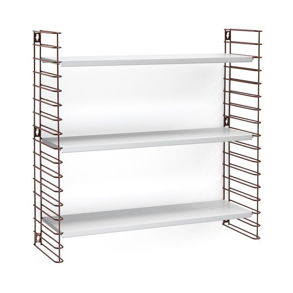 Scaffale a 3 livelli con dettagli color rame e ripiani bianchi Libro, larghezza 70 cm - Metaltex