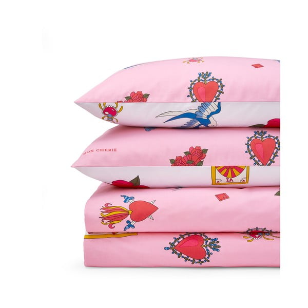 Set copripiumino e federa bianco e rosa in cotone per letto singolo 135x200 cm Mon Coeur – Their Nibs