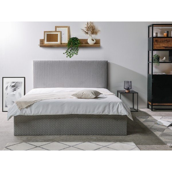 Letto matrimoniale imbottito grigio con contenitore con griglia 160x200 cm Adele - Bobochic Paris-image-2