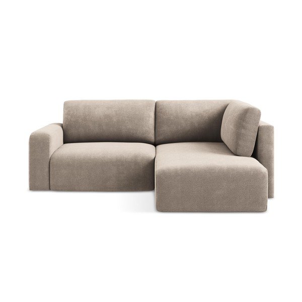 Divano angolare beige allungabile/con contenitore (con penisola a destra/a L) con rivestimento in ciniglia Kona – Makamii