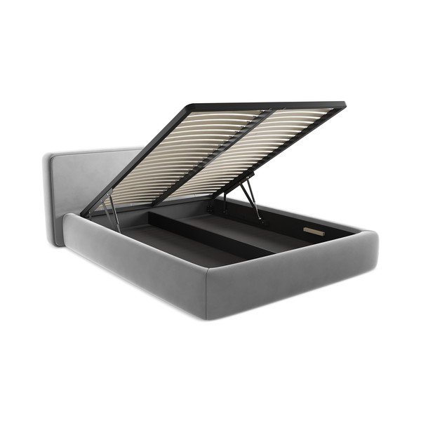 Letto matrimoniale imbottito grigio con contenitore con griglia 160x200 cm Kiana - Makamii-image-3