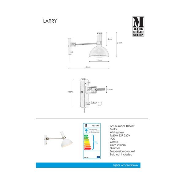 Lampada da parete bianca Larry - Markslöjd-image-3