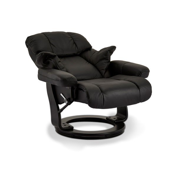 Poltrona reclinabile in pelle nera con poggiapiedi Crown - Furnhouse-image-2