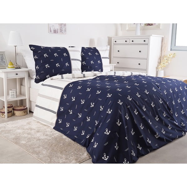 Biancheria da letto in crêpe blu scuro per letto singolo 140x200 cm Exclusive - B.E.S.-image-1