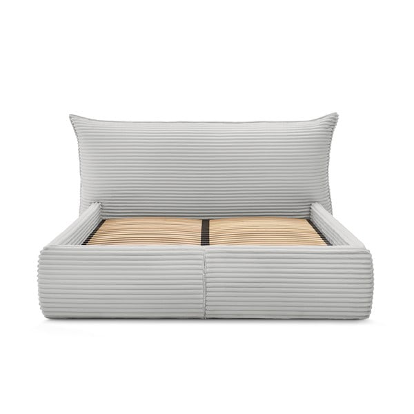 Letto matrimoniale in grigio chiaro imbottito con spazio contenitivo con griglia inclusa 180x200 cm Jade – Bobochic Paris-image-4