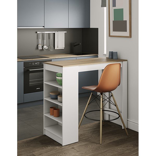 Tavolo bar bianco con piano in rovere 115x50 cm Aravis - TemaHome-image-1