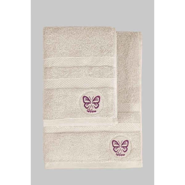Set di asciugamani per viso e corpo tipo terry beige in cotone 2 pz Hope – Foutastic-image-4