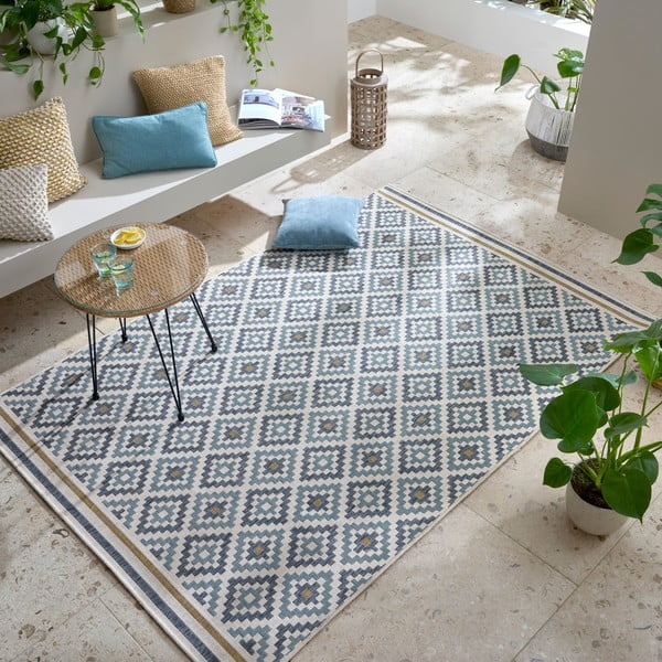 Tappeto da interno e esterno giallo e blu 120x170 cm Zia Trellis – Flair Rugs-image-1