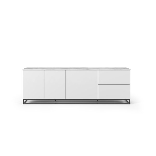 Matně bílý televizní stolek s bílou deskou v mramorovém dekoru TemaHome Join, 200 x 65 cm