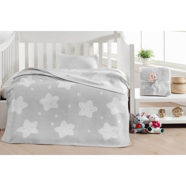 Coperta per bambini grigio chiaro in vello 100x120 cm Star – Mijolnir-image-1