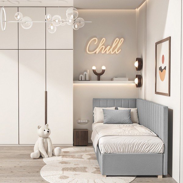 Letto da bambini con sponde grigio con contenitore con materasso incluso 90x200 cm Snugi – Ghado-image-1