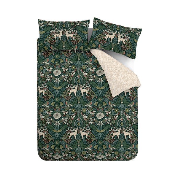 Biancheria da letto singola verde scuro e crema 135x200 cm Majestic Stag - Catherine Lansfield