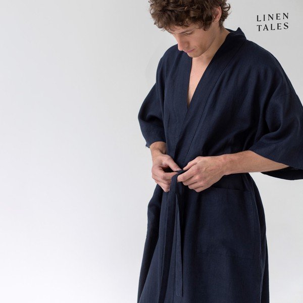 Vestaglia di lino blu scuro taglia S/M Summer - Linen Tales-image-1