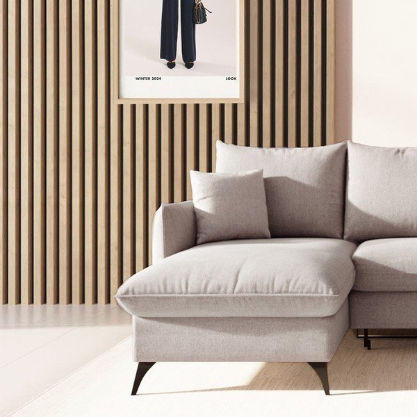 Divano angolare grigio allungabile e con contenitore (con penisola a sinistra e chaise lounge) rivestito in bouclé Brim – Rodier-image-4