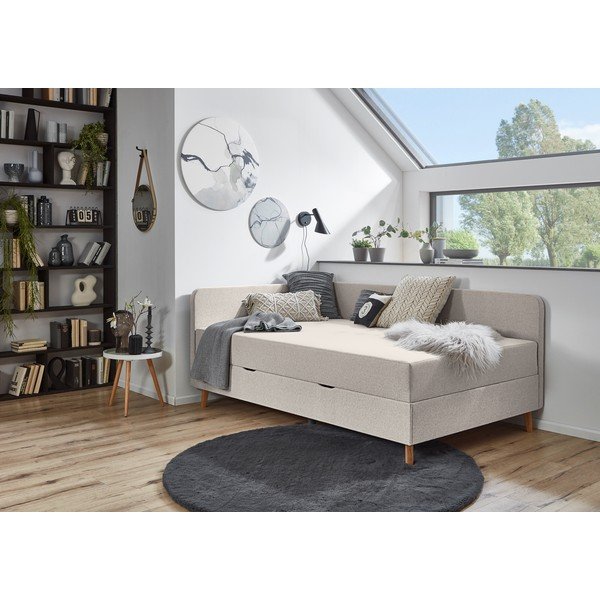 Letto singolo imbottito beige con contenitore con materasso incluso 90x200 cm Cabana – Meise Möbel-image-1