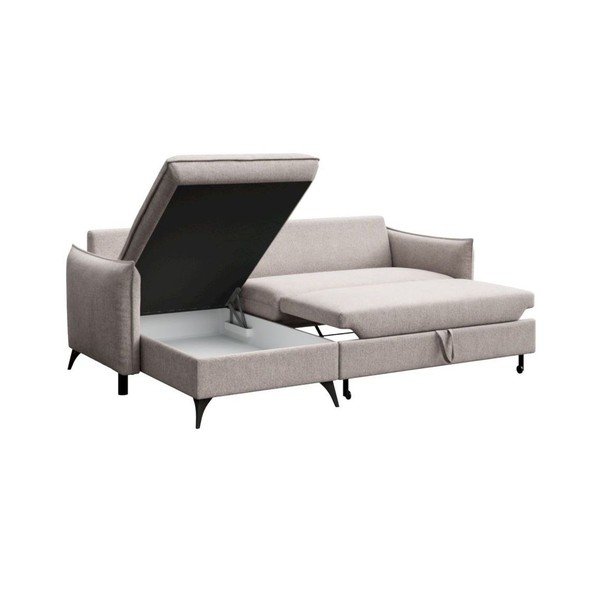 Divano angolare grigio allungabile e con contenitore (con penisola a sinistra e chaise lounge) rivestito in bouclé Brim – Rodier-image-3