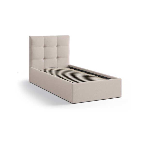 Letto singolo imbottito marrone chiaro con contenitore con rete inclusa 90x200 cm Phaedra – Micadoni -image-2