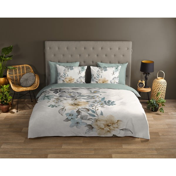 Set copripiumino e federa verde/color crema in cotone per letto singolo ed esteso 140x220 cm Celina – Good Morning-image-1