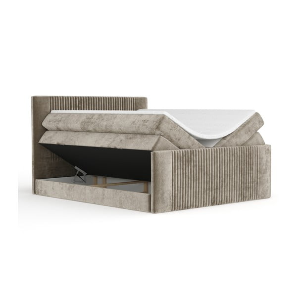 Letto boxspring marrone chiaro con contenitore 200x200 cm Bergamo – Maison de Rêve-image-2
