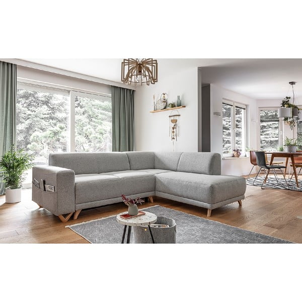 Divano angolare grigio chiaro allungabile e con contenitore (penisola a destra/a L) Classy Sophie – Miuform-image-3