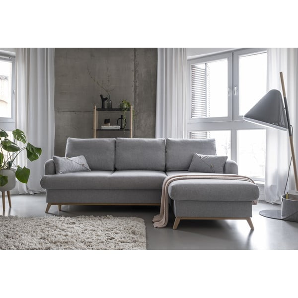 Divano angolare grigio chiaro allungabile/con contenitore (con penisola a destra/con chaise lounge) Scandic Lagom – Miuform-image-1