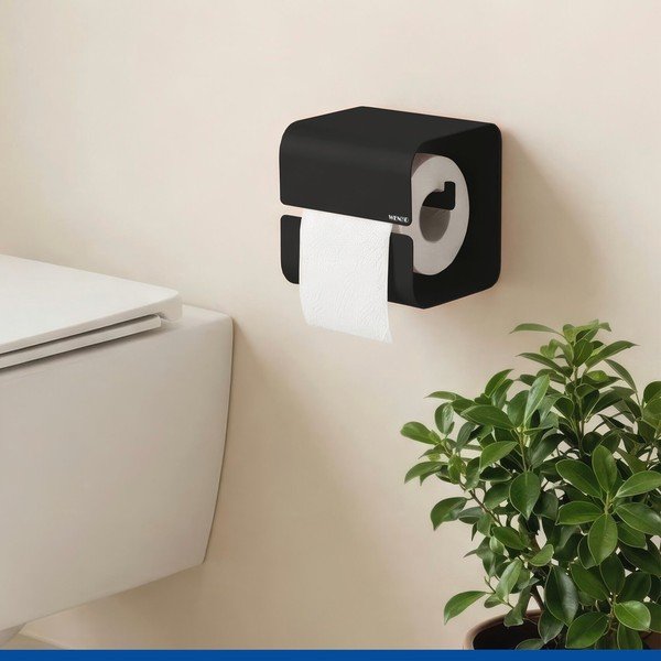 Porta carta igienica senza foratura nero in acciaio con aggancio Turbo-loc Lizan – Wenko-image-1