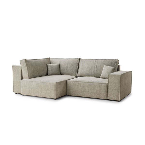 Divano angolare beige allungabile/con contenitore (con penisola a sinistra/a L) con rivestimento in ciniglia Tonga – Maison de Rêve