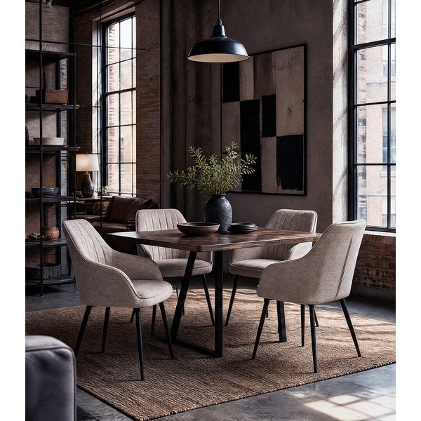 Sedia da pranzo beige in imbottito con braccioli Nolan – Unique Furniture-image-1