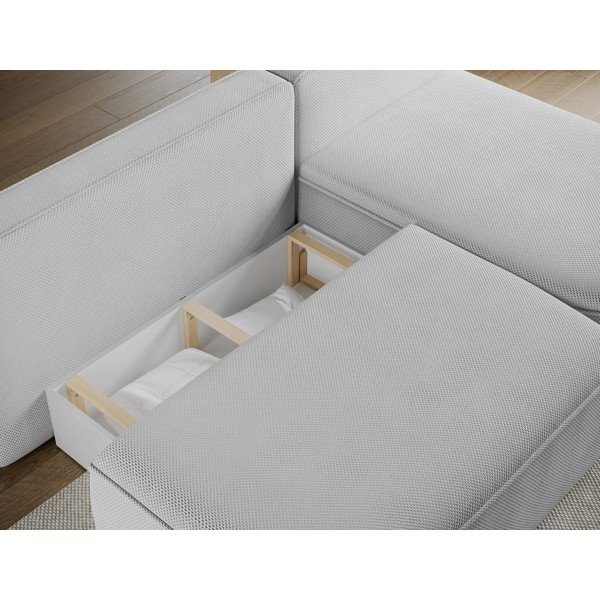 Divano angolare grigio allungabile/con contenitore (con penisola a destra/con chaise lounge) con rivestimento in ciniglia Livosa – ELTAP-image-4