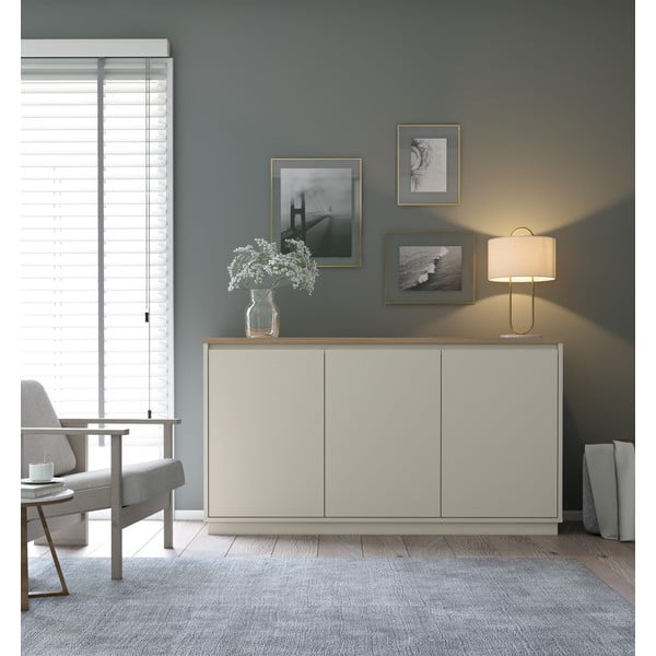 Cassettiera beige con effetto rovere 152x84x40 cm Loreta – Marckeric-image-1