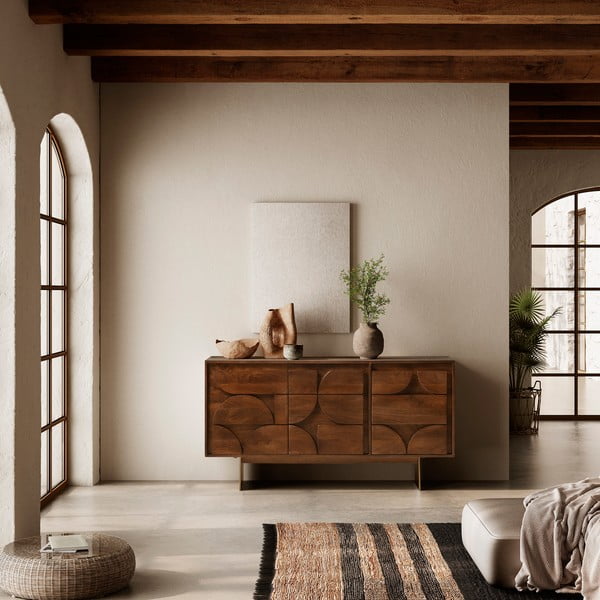 Cassettiera marrone in mango massiccio 145x76x40 cm Trisha – MOME-image-1