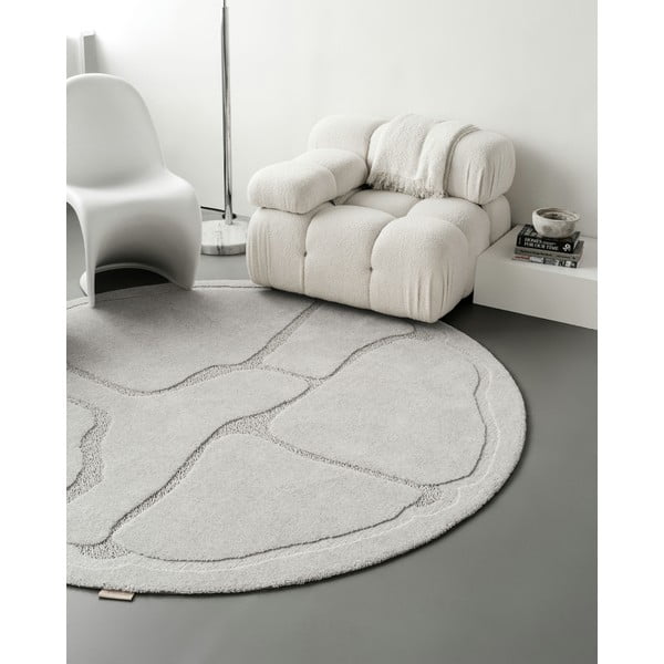 Tappeto rotondo in lana grigio chiaro ø 120 cm Morphic Organica - Agnella-image-2